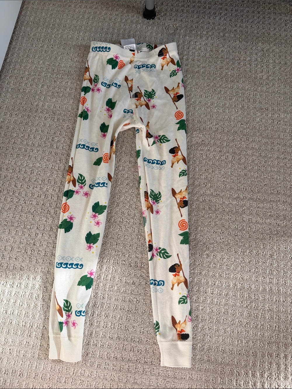 Hanna Andersson Disney Moana Cream Leggings with Tropical & Leaf Print size 8